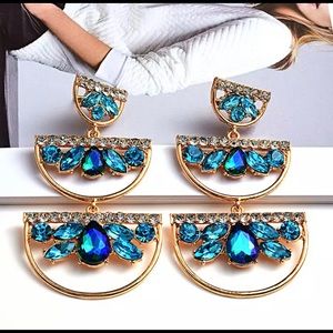 Geometric Turquoise Blue Earrings Pierced